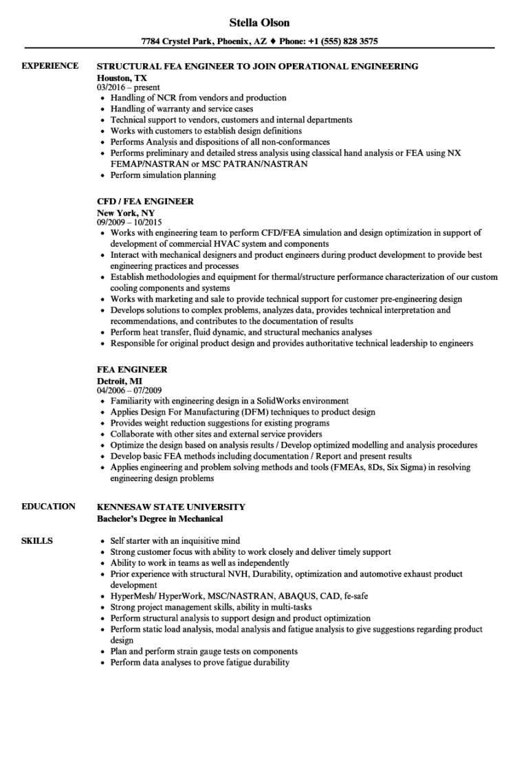 Fea Engineer Resume Samples | Velvet Jobs Regarding Fea Report Template ...