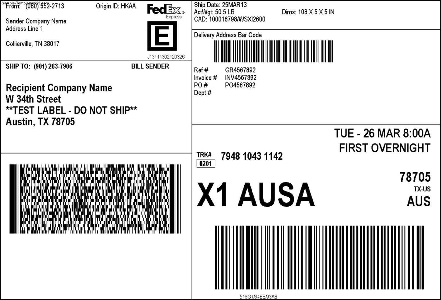 Fedex Shipping Label Sample Templates Sample Templates Pertaining To Fedex Label Template 9227