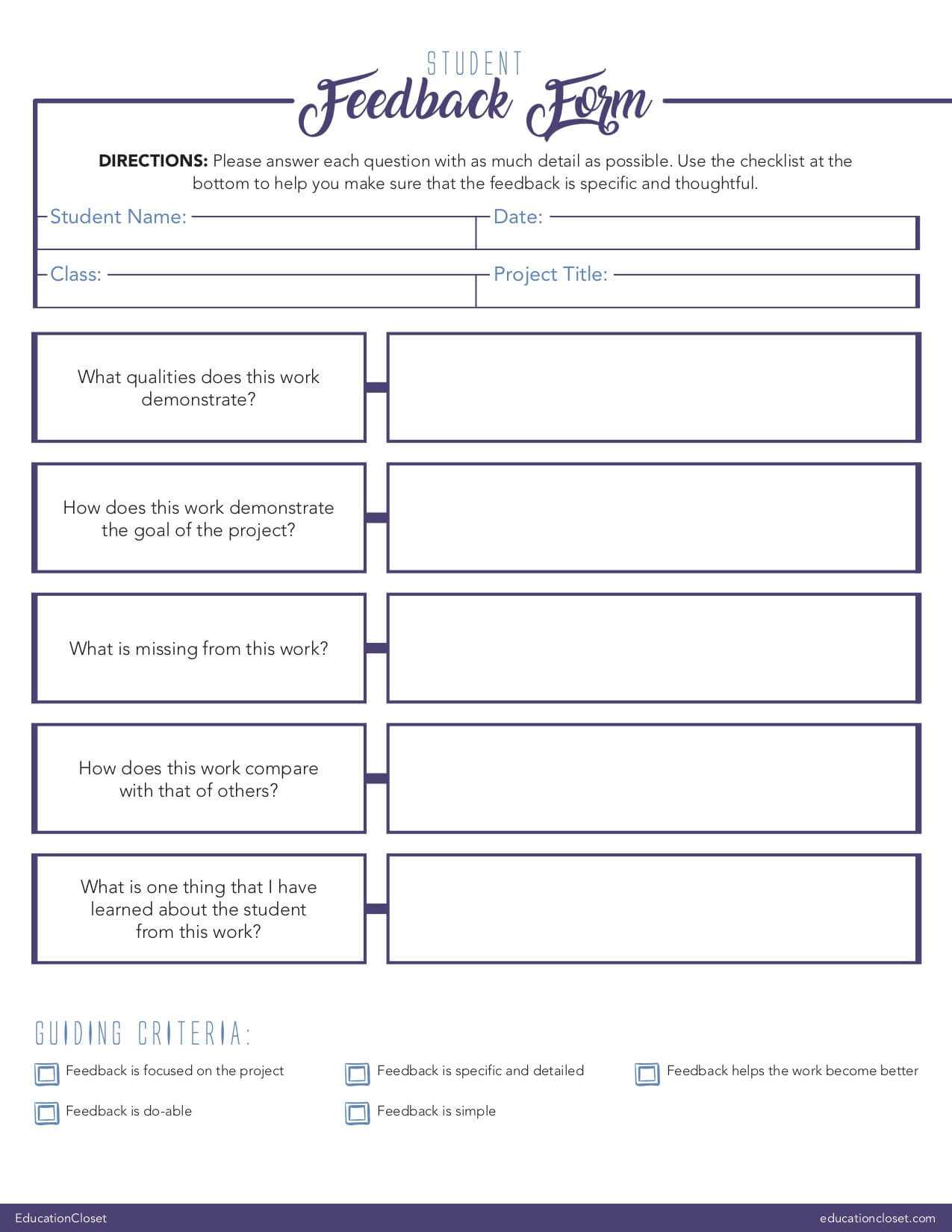 Printable Feedback Form - Printable World Holiday