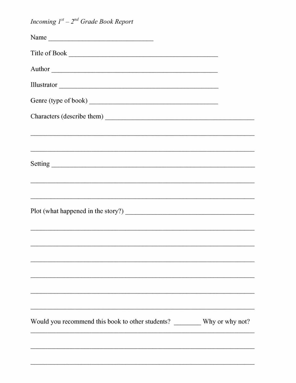 6Th Grade Book Report Template