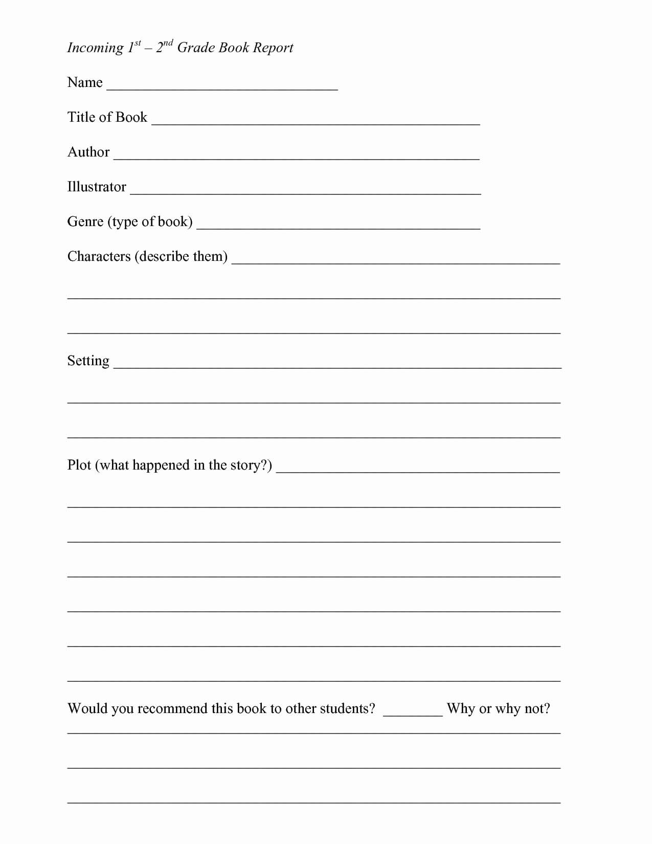 Fiction Book Report Template 6Th Grade For 7Th Graders Pdf Pertaining To 2Nd Grade Book Report Template