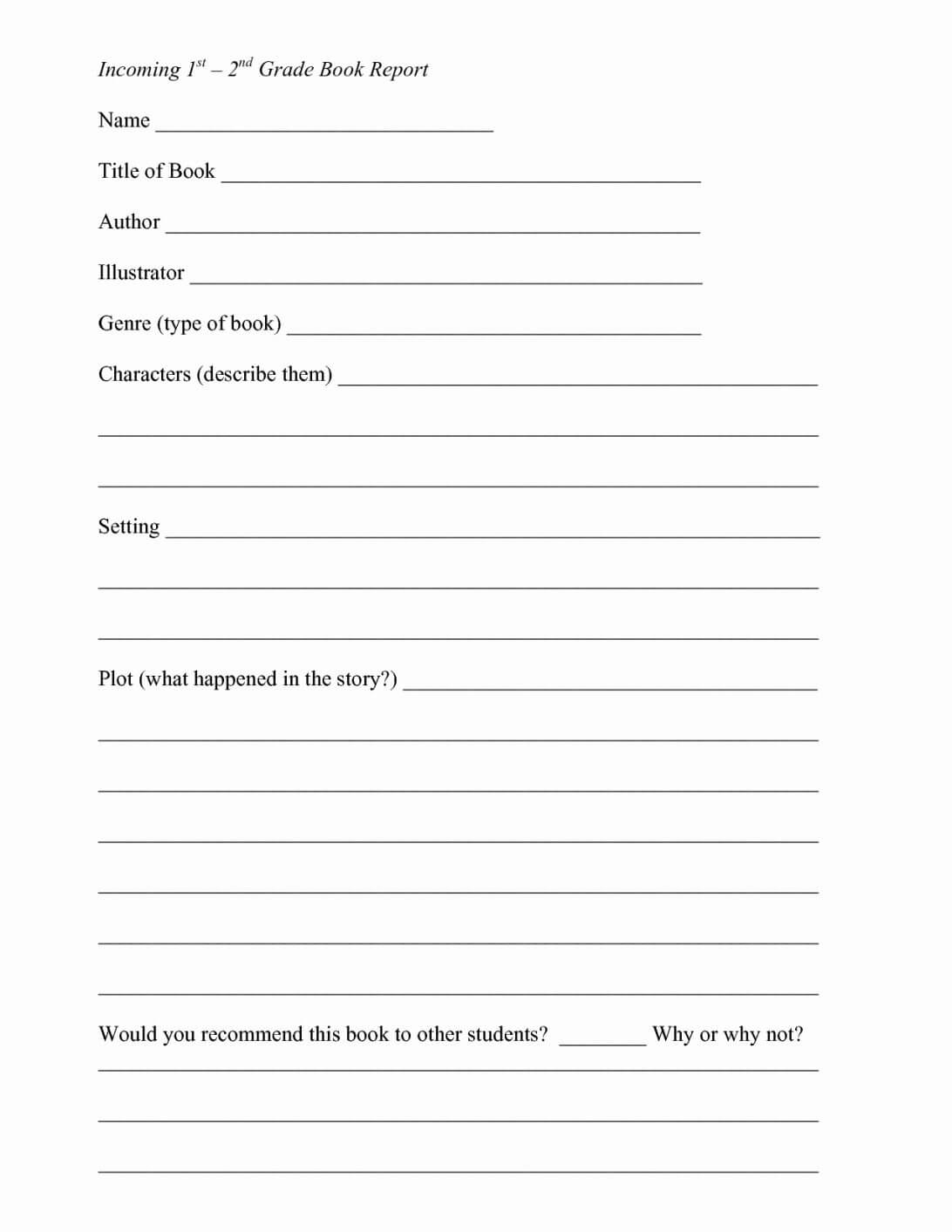Fiction Book Report Template 6Th Grade For 7Th Graders Pdf Throughout Book Report Template 2Nd Grade