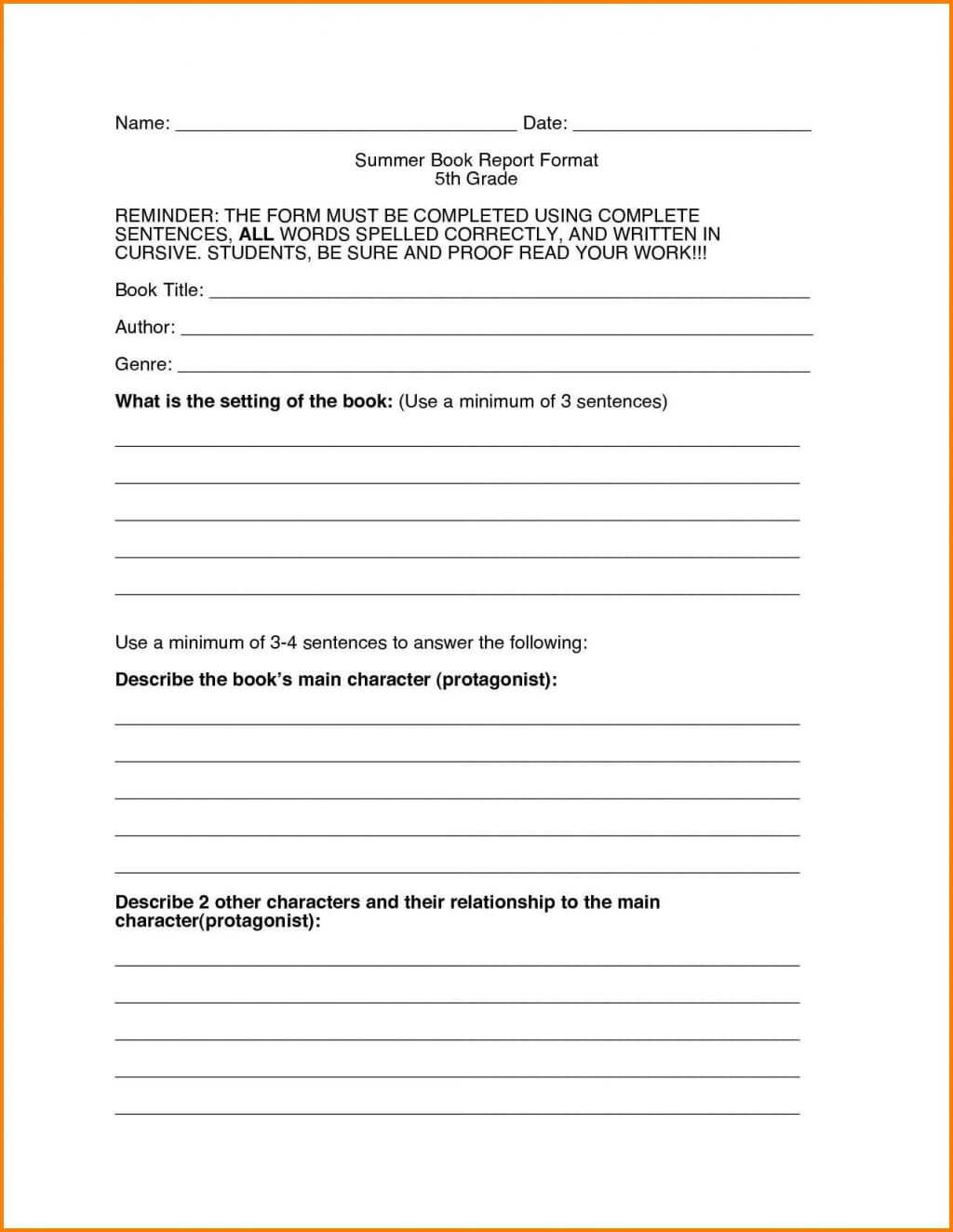 Fiction Book Report Template Free Download Form 3Rd Grade For Book Report Template 3Rd Grade