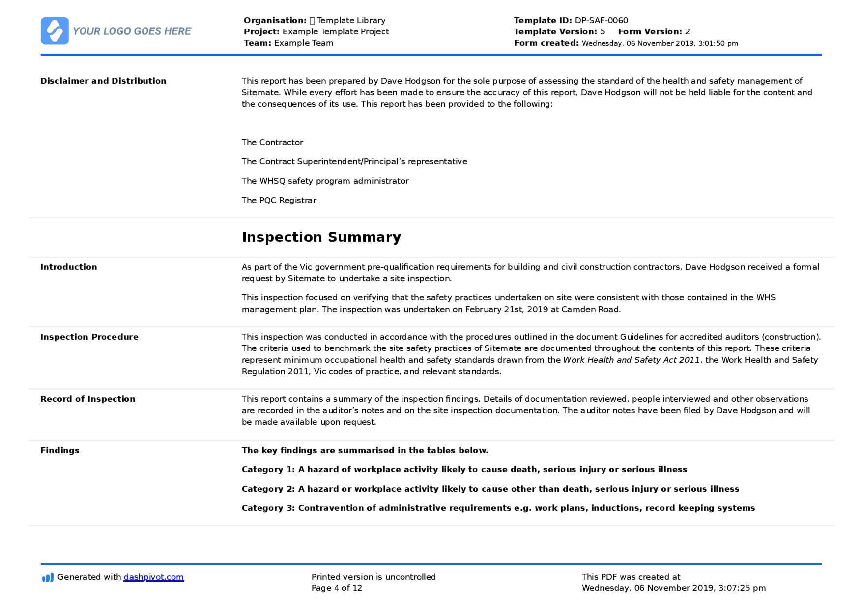 Field Inspection Report Template (Free To Use And Better For Inside Field Report Template