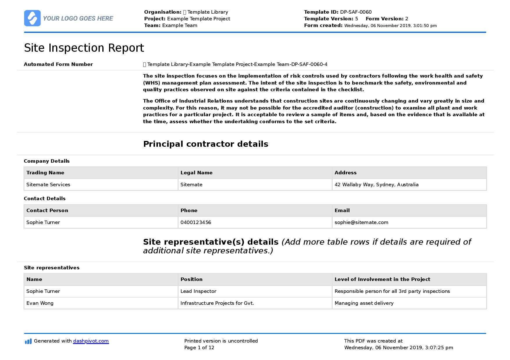 Field Inspection Report Template (Free To Use And Better For Regarding Field Report Template