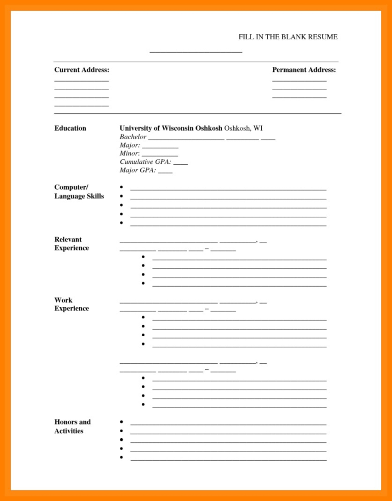 printable blank resume form