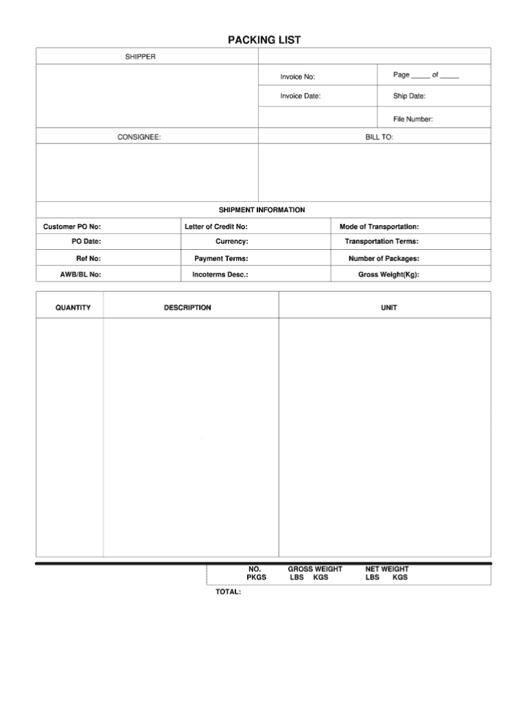 fillable packing list pdf fill online printable fillable regarding