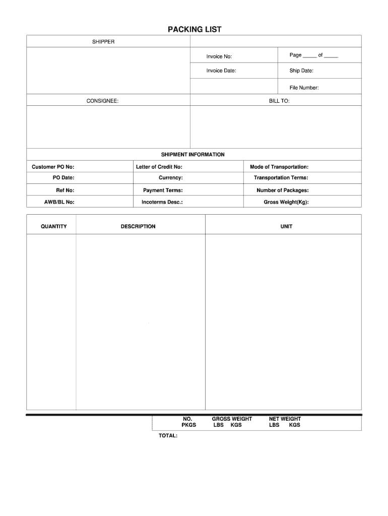 Fillable Packing List Pdf – Fill Online, Printable, Fillable Regarding Blank Packing List Template