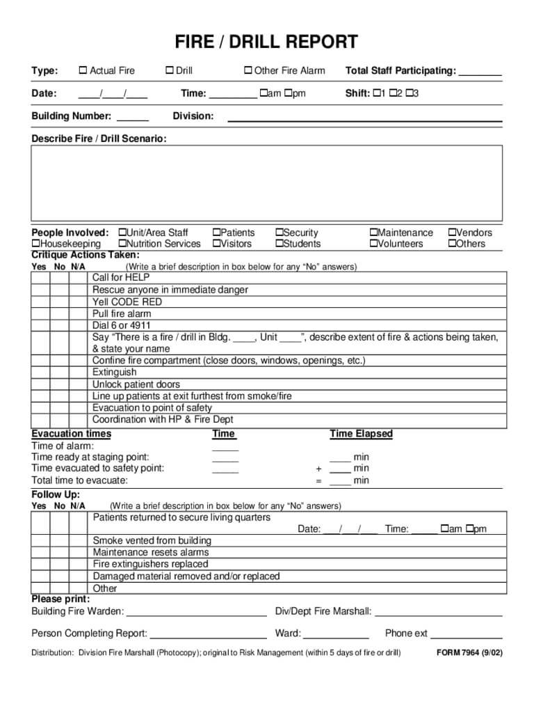 Fire Or Drill Report Form Free Download With Emergency Drill Report Template
