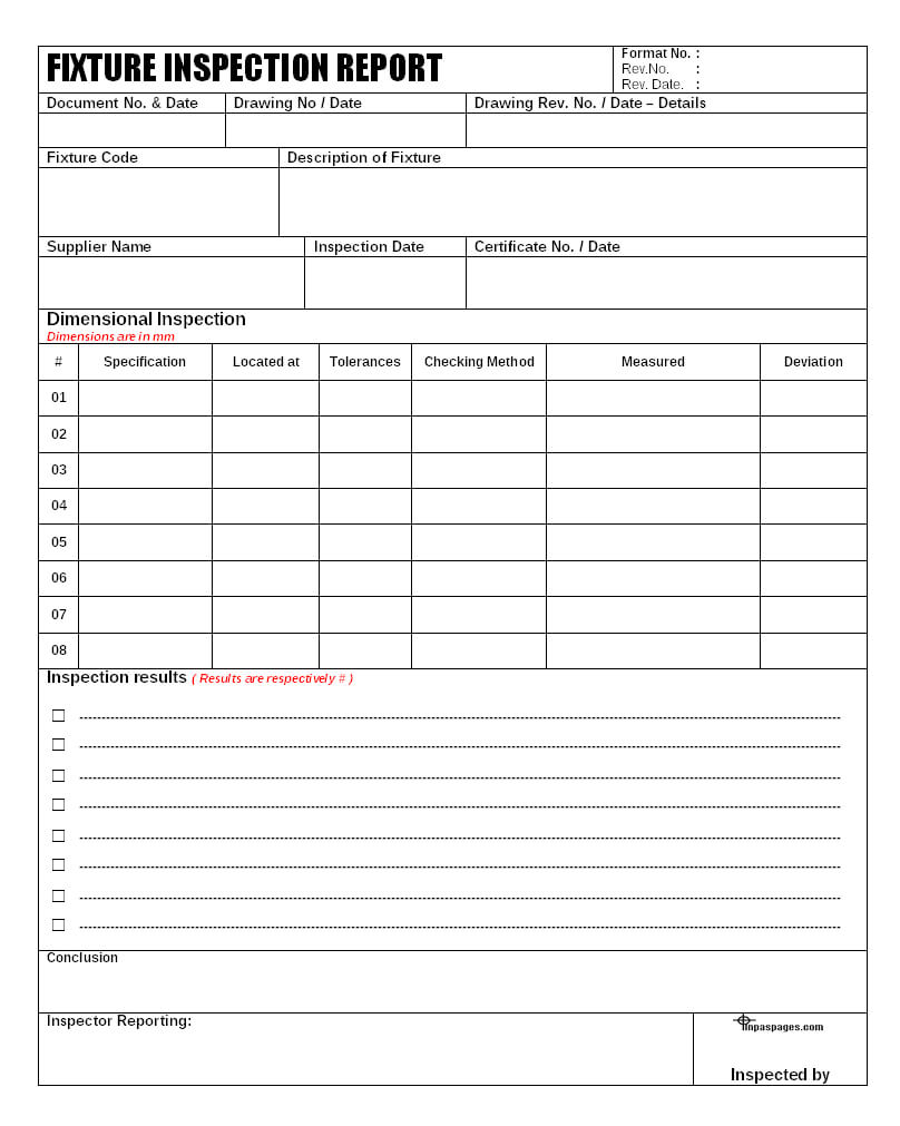 Fixture Inspection Documentation For Engineering - Intended For Engineering Inspection Report Template