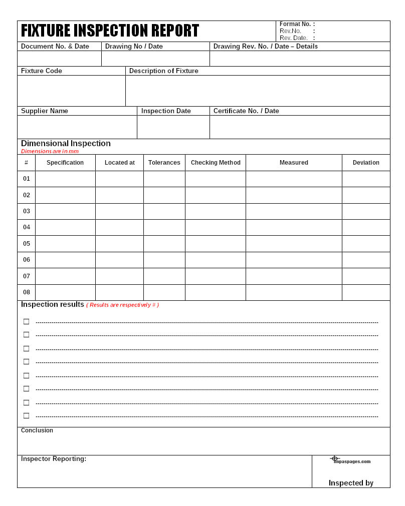 Fixture Inspection Documentation For Engineering – Intended For Engineering Inspection Report Template