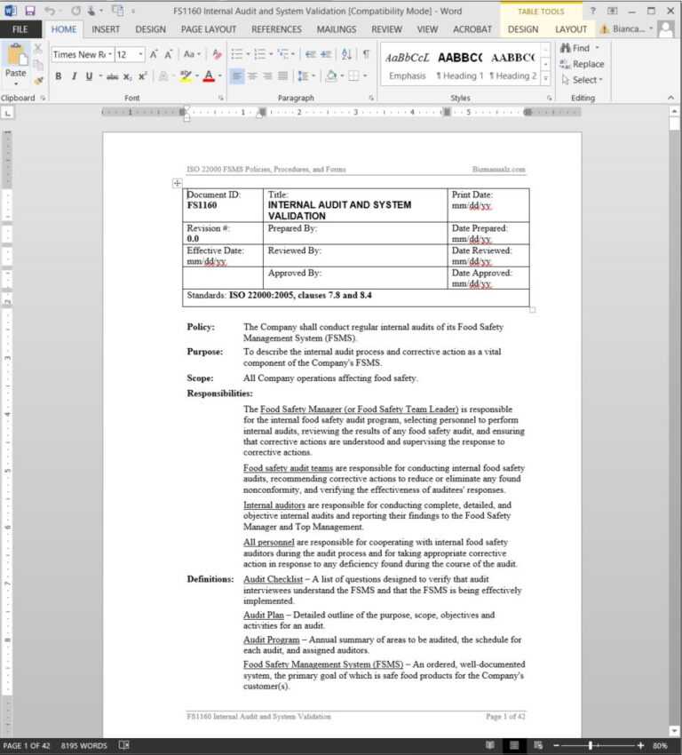 Food Safety Audit Report Template ] – Audit Form Template with regard ...