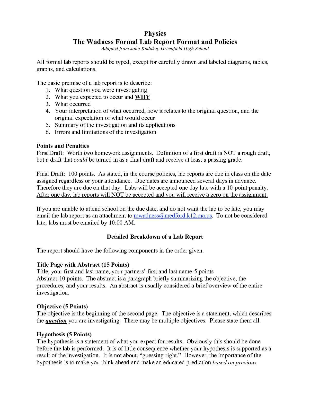 Formal Lab Report Template Physics : Biological Science With Physics Lab Report Template