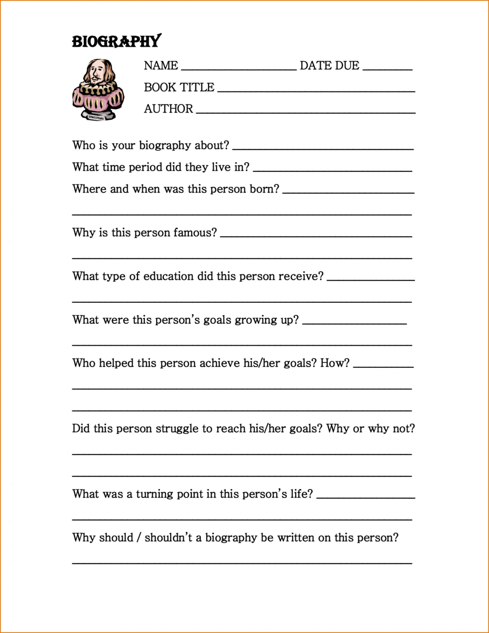 Book Report Template 6Th Grade