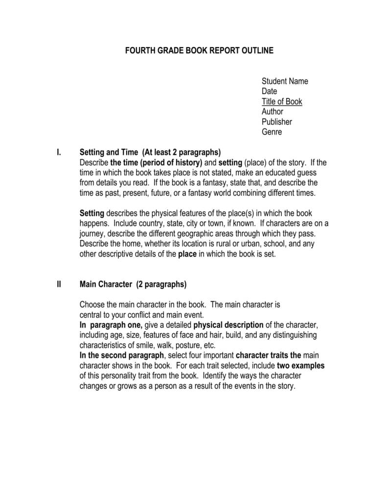 Fourth Grade Book Report Outline With 4Th Grade Book Report Template