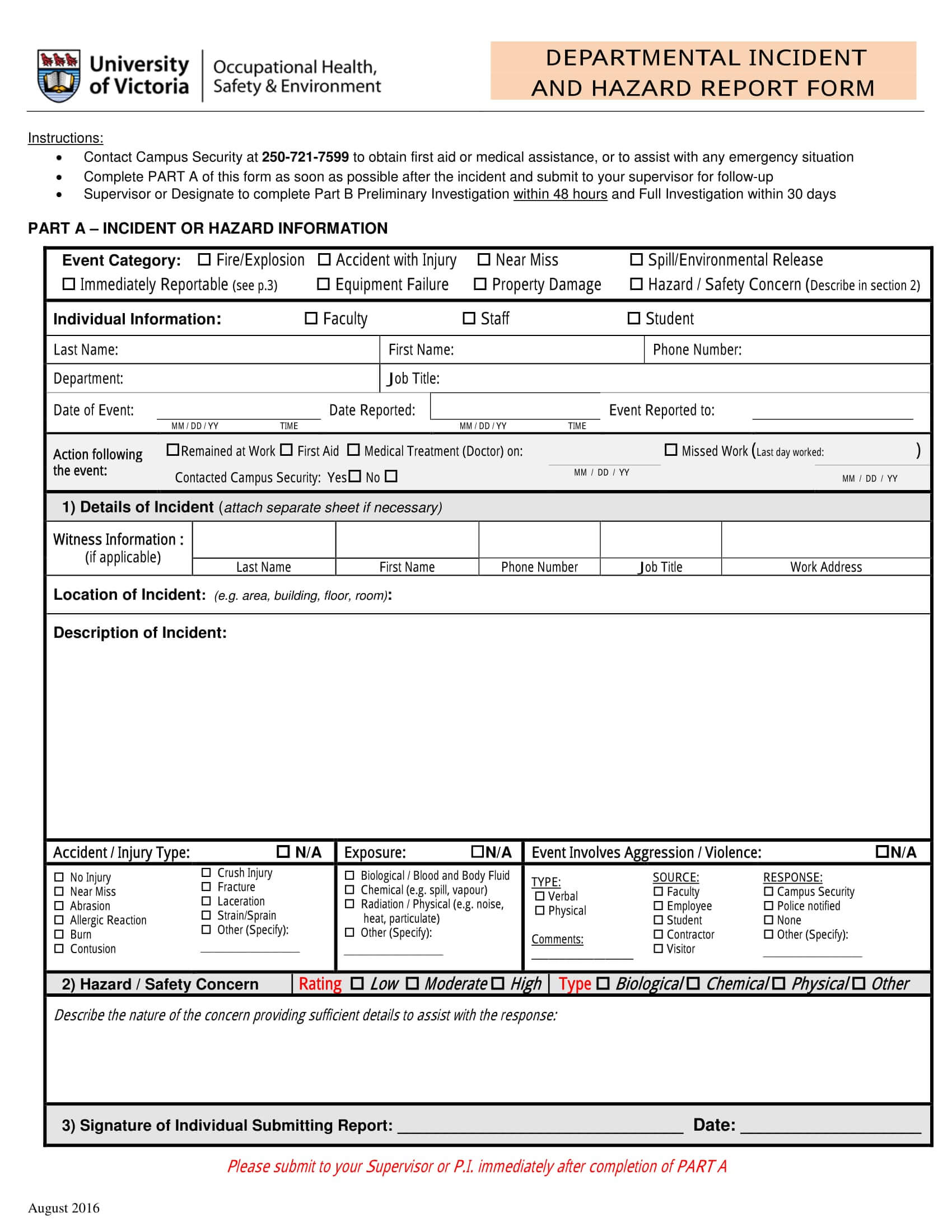 Free 13+ Hazard Report Forms In Ms Word | Pdf Throughout Near Miss Incident Report Template