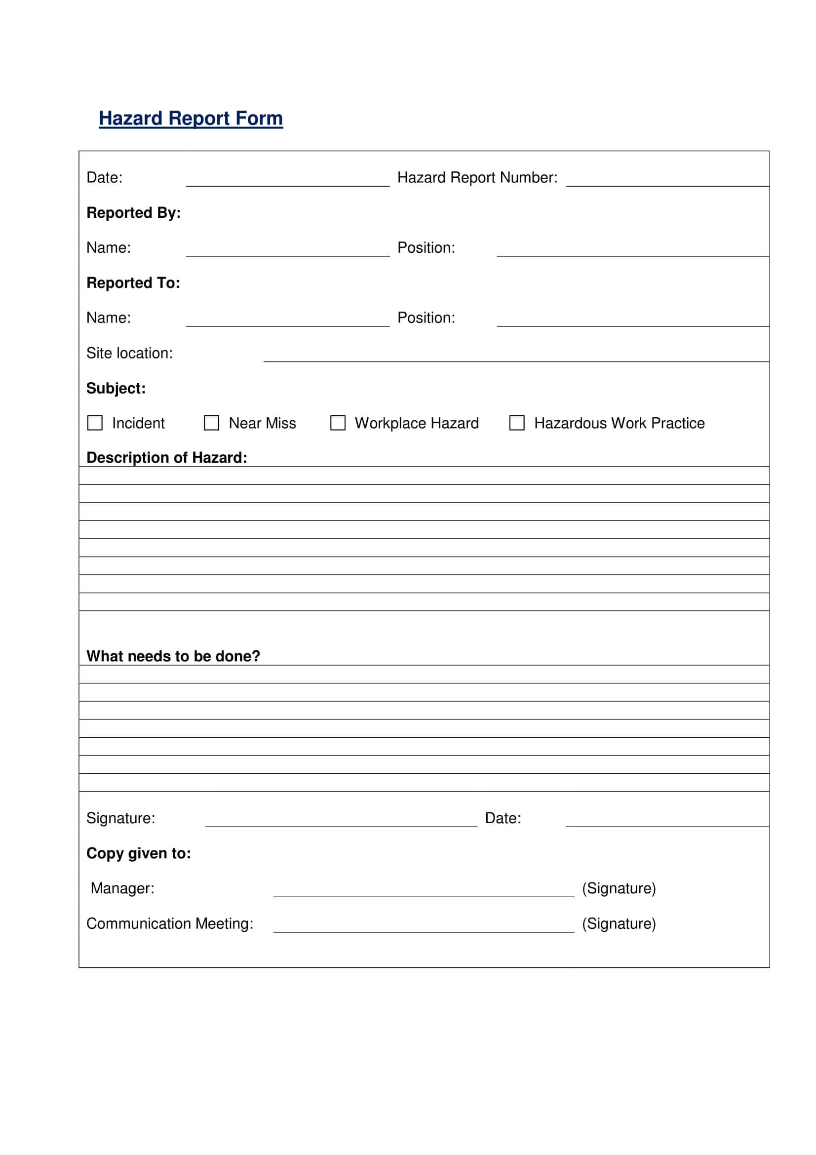 Free 13+ Hazard Report Forms In Ms Word | Pdf Within Incident Hazard Report Form Template