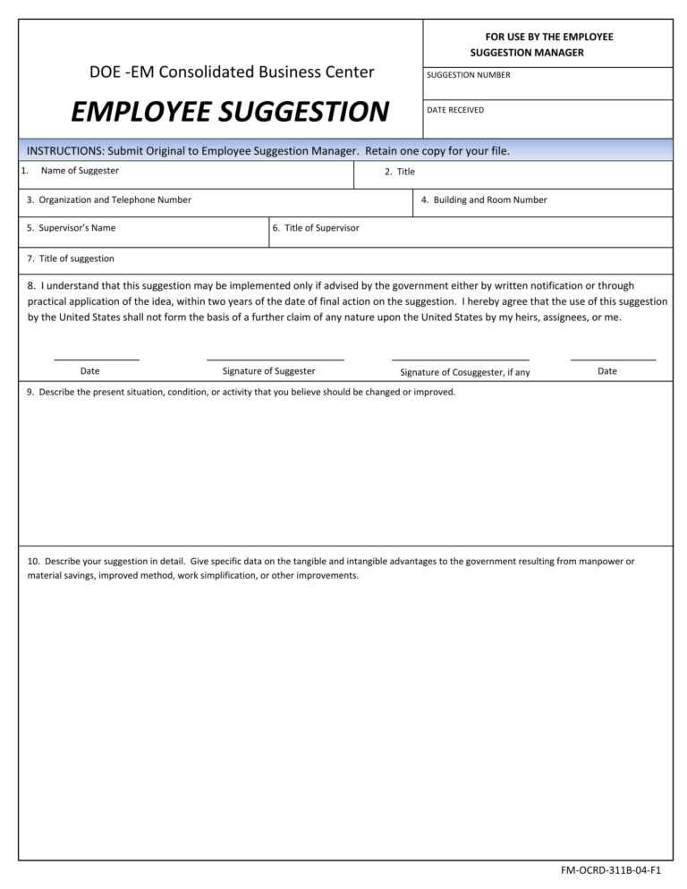 Word Employee Suggestion Form Template