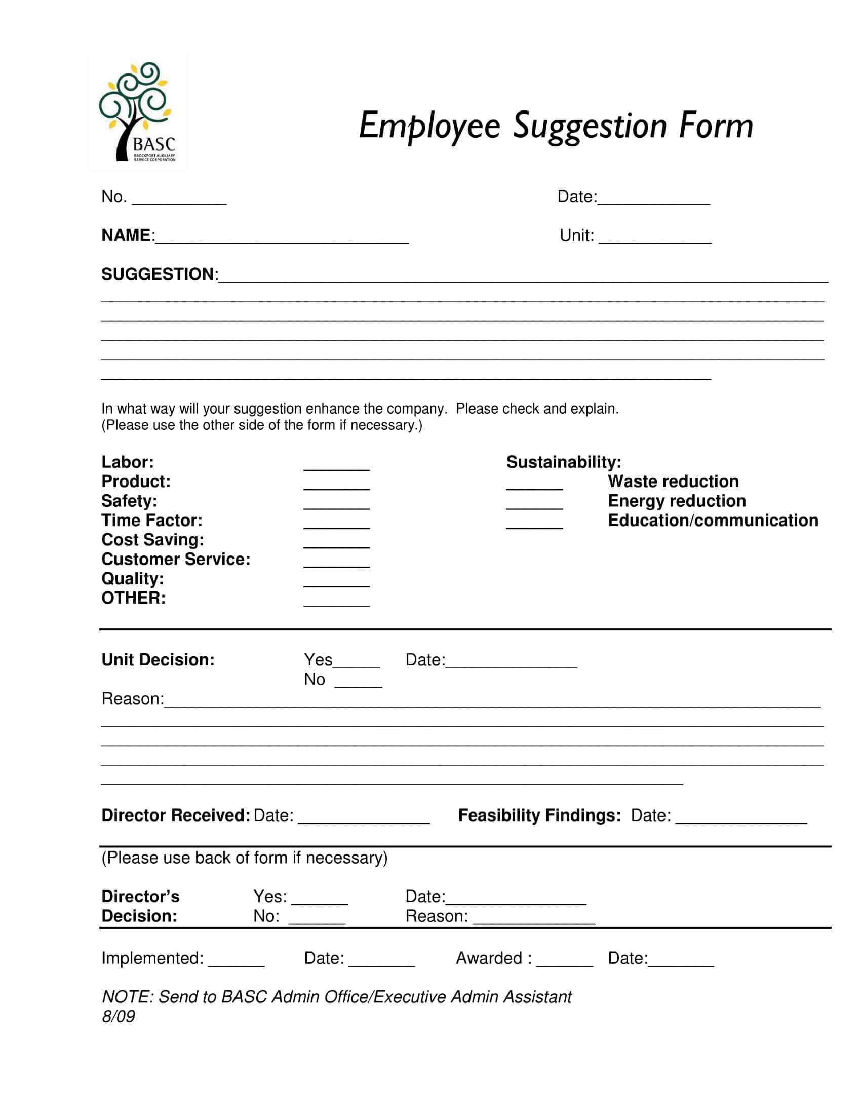 Word Employee Suggestion Form Template