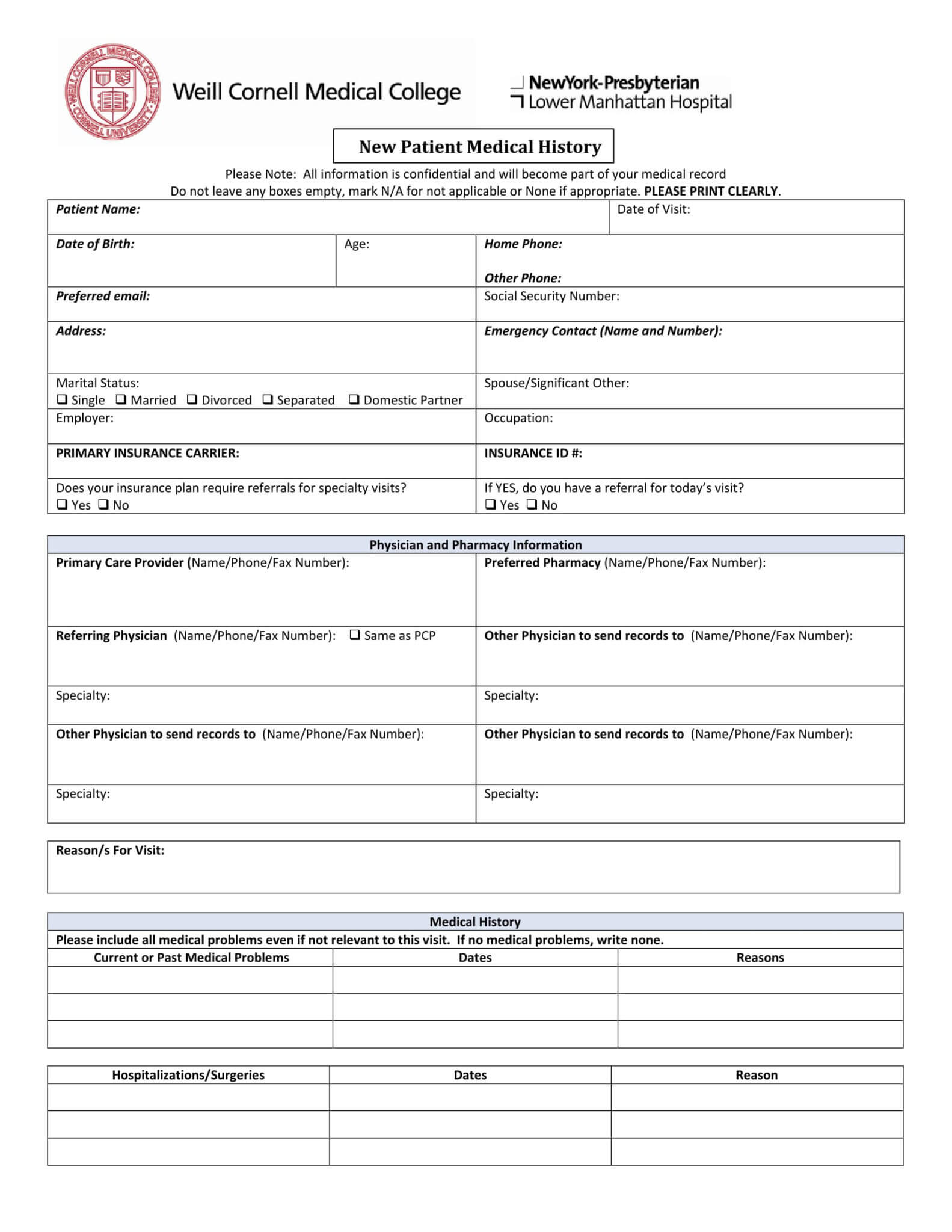 Free Printable Medical History Forms Printable Forms Free Online