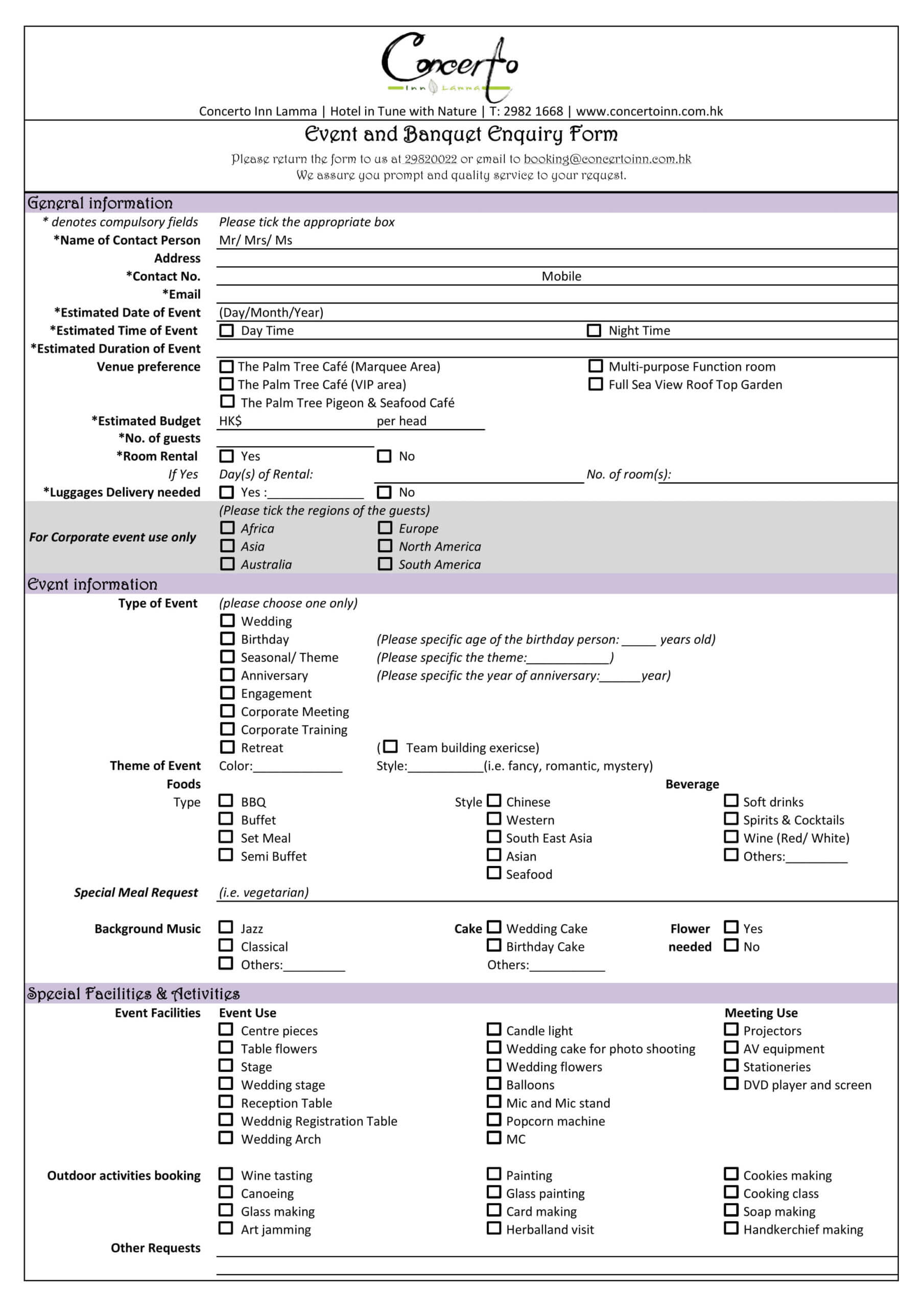 Free 5+ Restaurant Enquiry Forms In Pdf Throughout Enquiry Form Template Word
