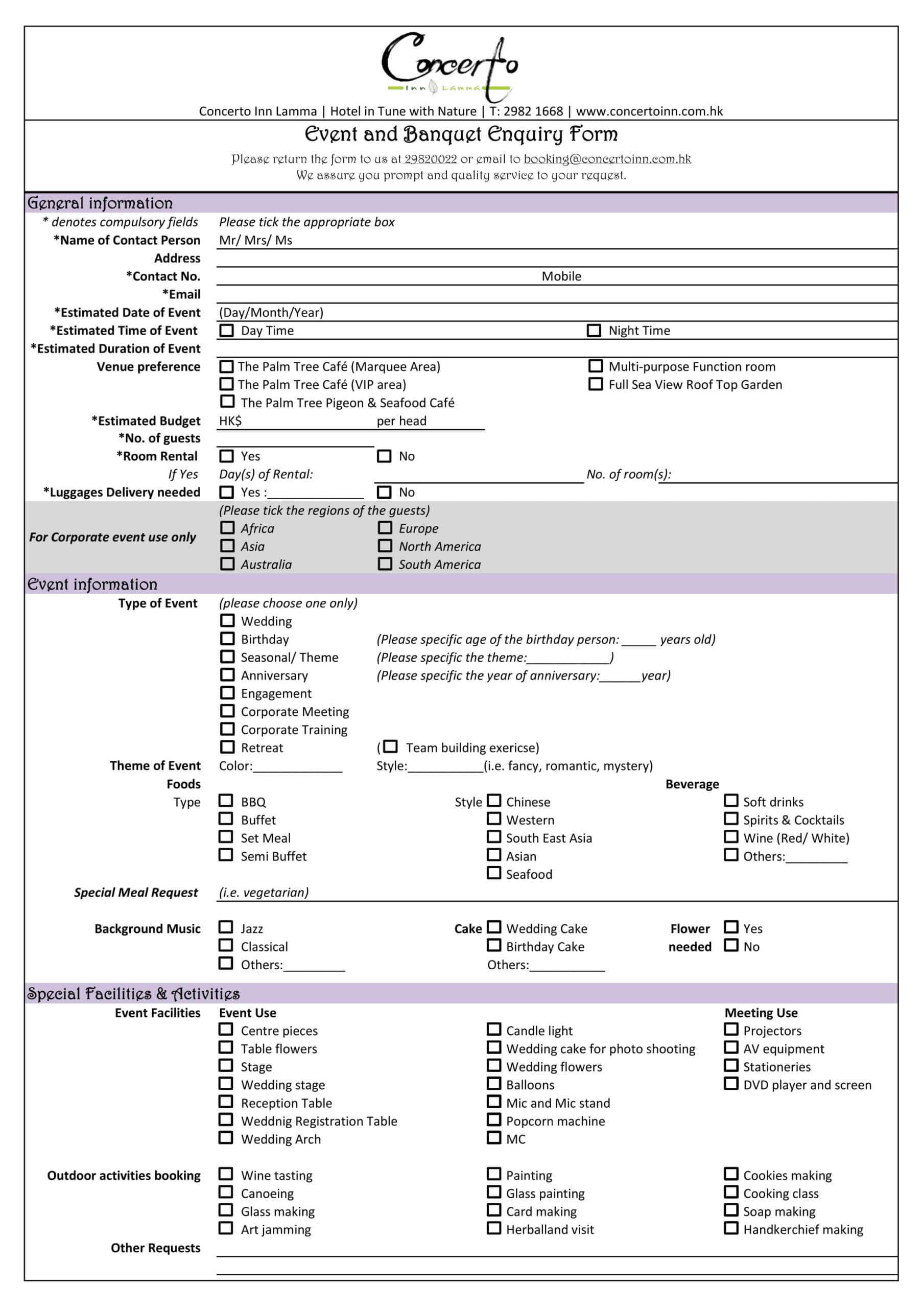 Free 5 Restaurant Enquiry Forms In Pdf Throughout Enquiry Form 