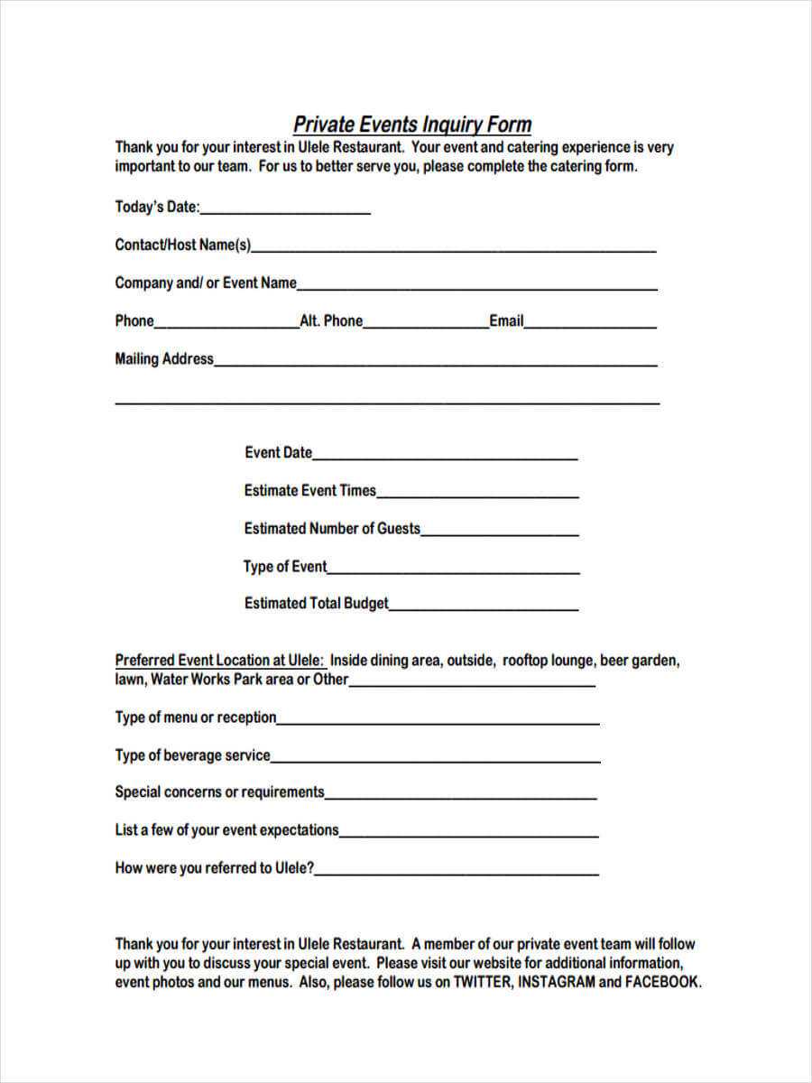 Free 6+ Event Inquiry Forms In Pdf With Regard To Enquiry Form Template Word