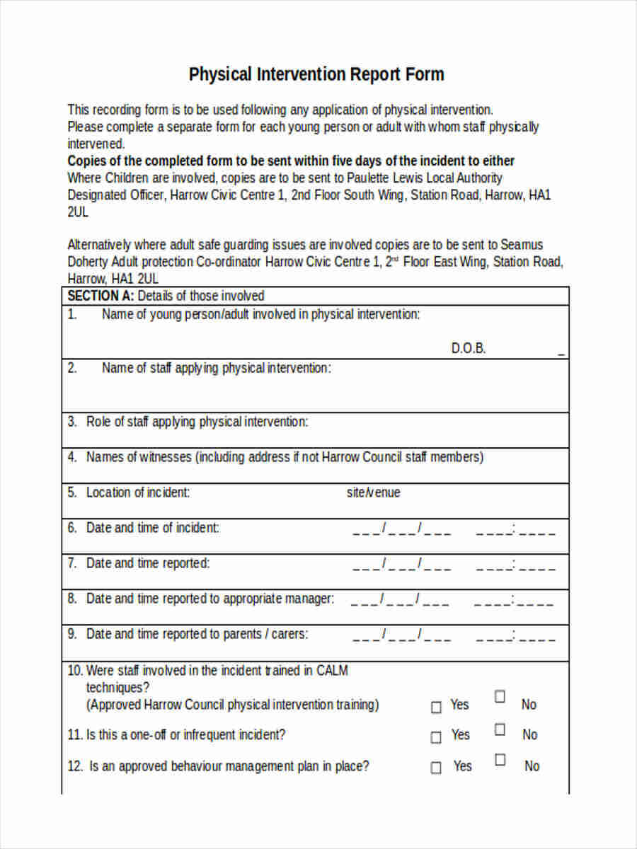 Free 6+ Physical Report Forms In Pdf Intended For Intervention Report Template