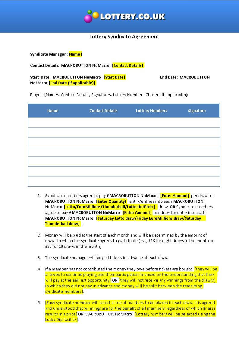 Free 6+ Significance Of Lottery Syndicate Forms In Pdf | Doc In Lottery Syndicate Agreement Template Word