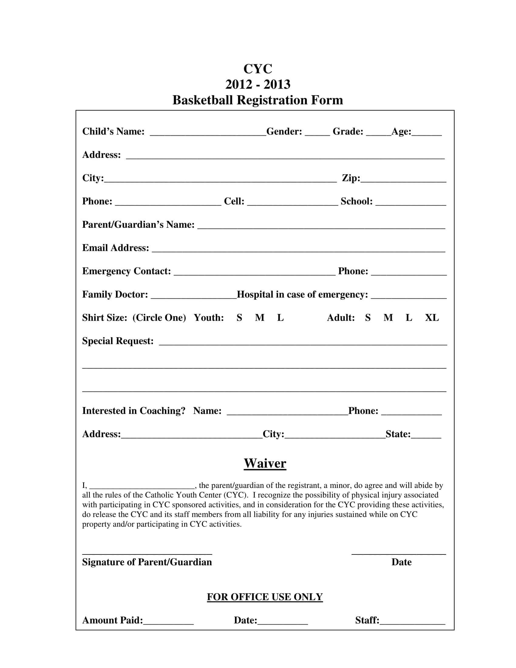 Free 9+ Basketball Registration Forms In Pdf With Regard To Camp Registration Form Template Word