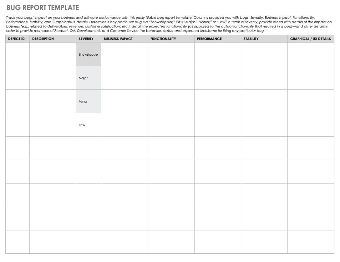 Free Bug Report Templates And Forms | Smartsheet Pertaining To Bug Report Template Xls