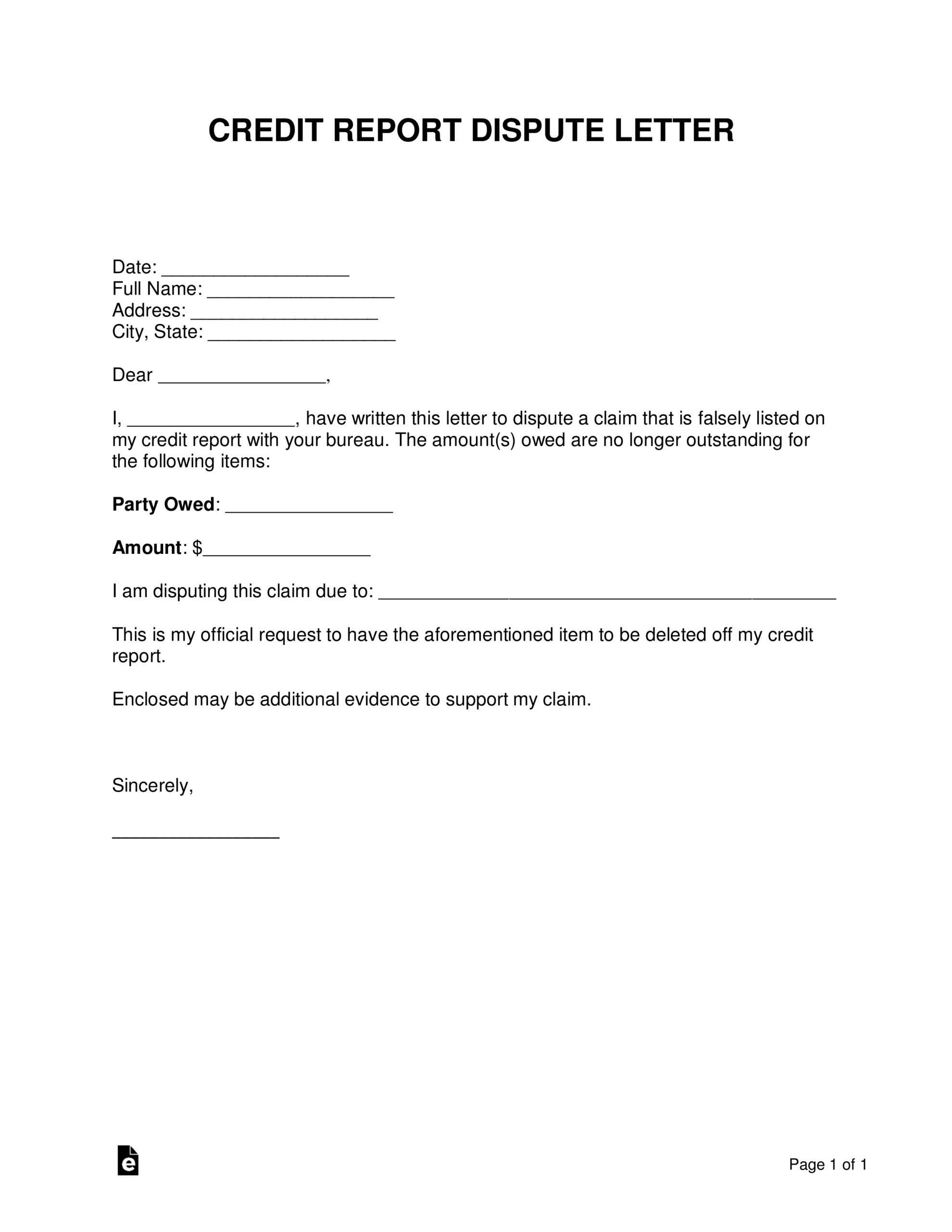 Free Credit Report Dispute Letter Template - Sample - Word Inside Credit Report Dispute Letter Template