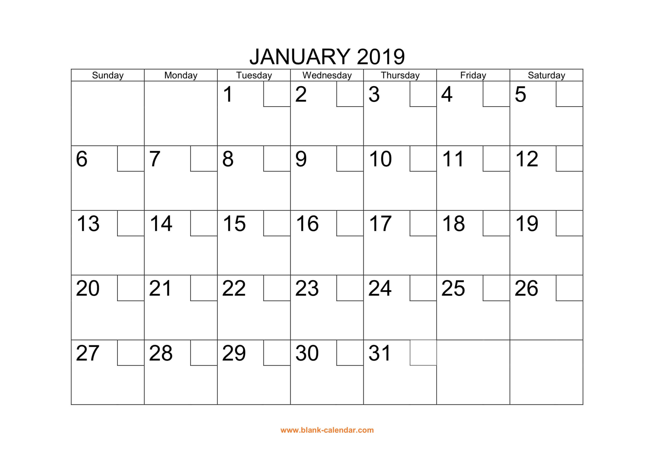 Free Download Printable Calendar 2019 With Check Boxes Intended For Blank One Month Calendar Template