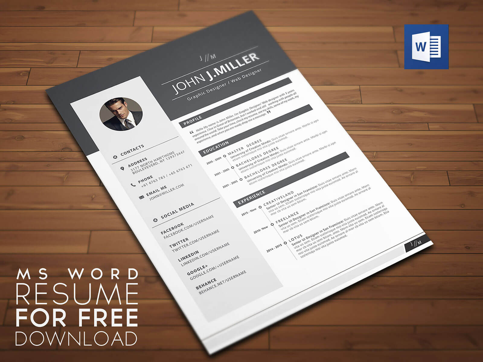 Free Download Resume (Cv) Template For Ms Word Format – Good Within Microsoft Word Resume Template Free