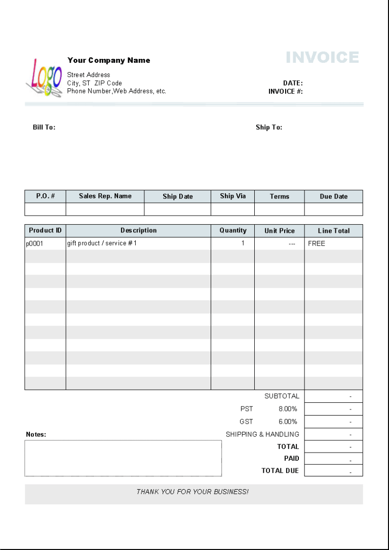 Free Downloadable Invoice Template Word Free Invoice Template for Free ...