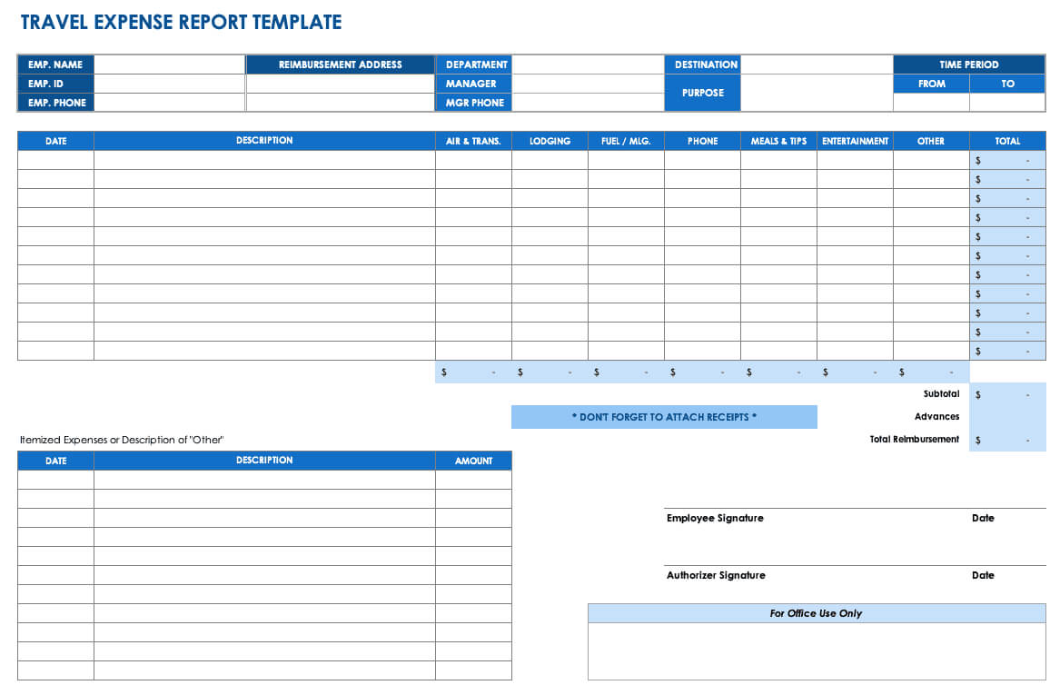 Free Expense Report Templates Smartsheet For Expense Report Template Xls