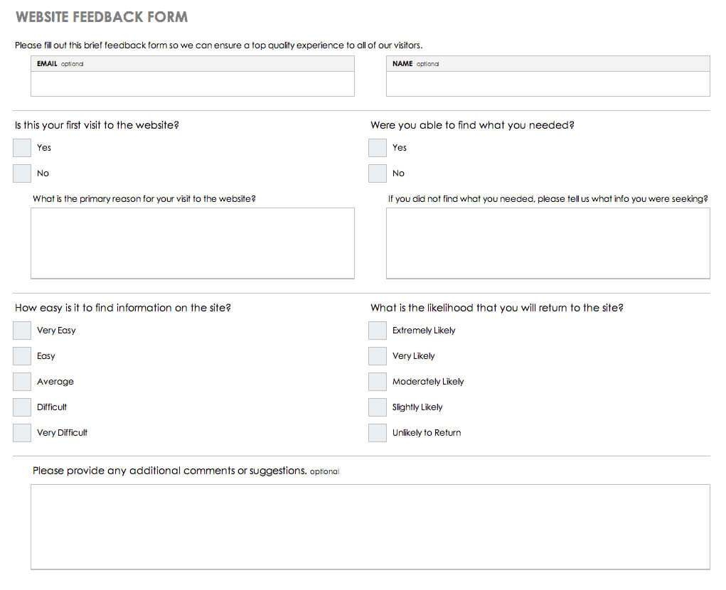 Free Feedback Form Templates | Smartsheet Inside Student Feedback Form Template Word
