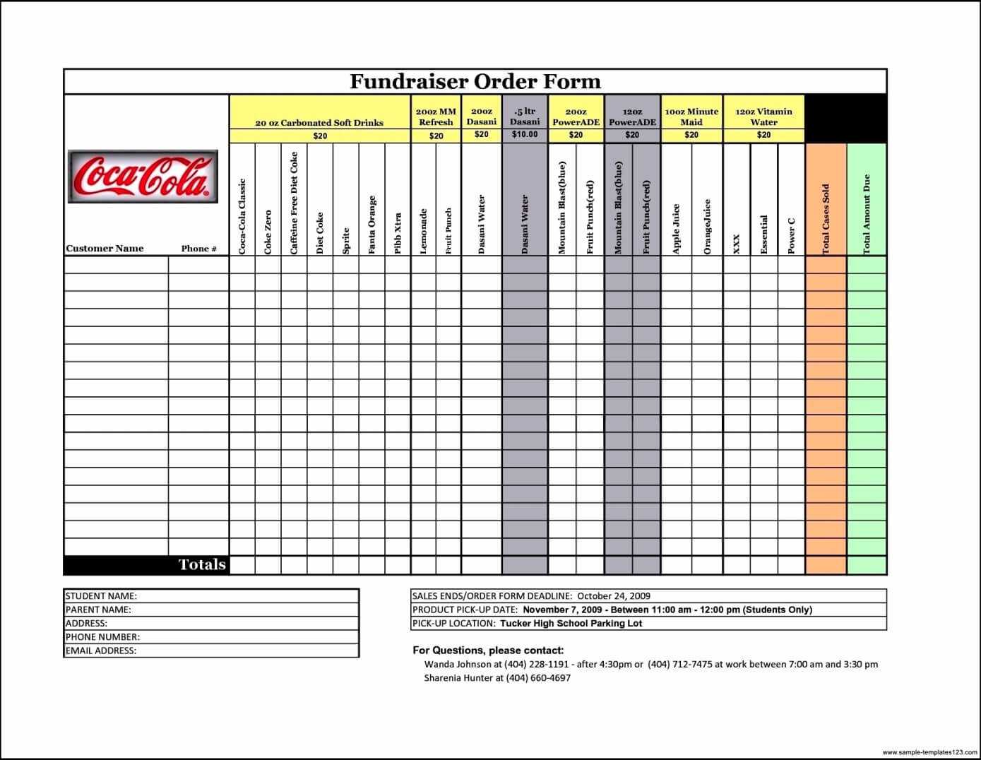 Blank Fundraiser Order Form Template