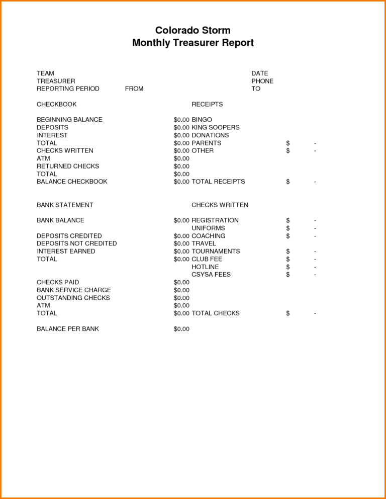 Treasurer s Report Agm Template