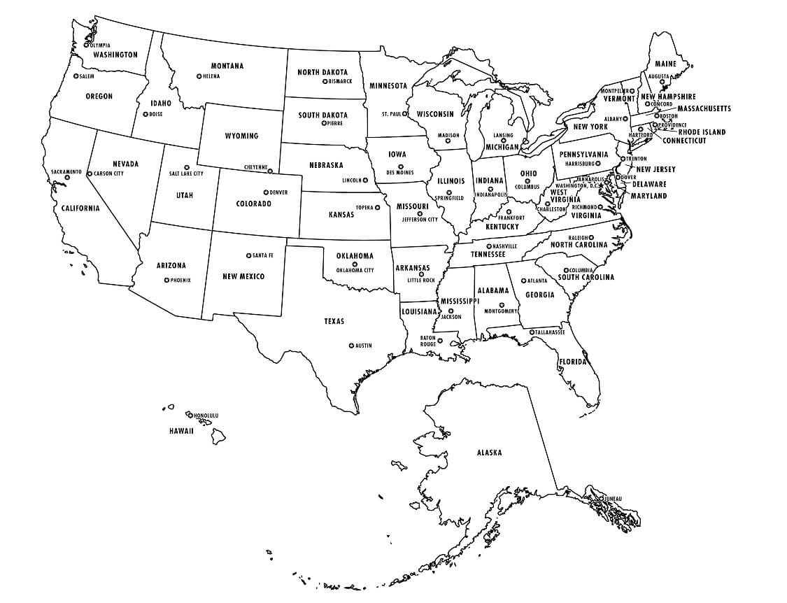 Free Map Of The United States Black And White Printable Pertaining To Blank Template Of The United States