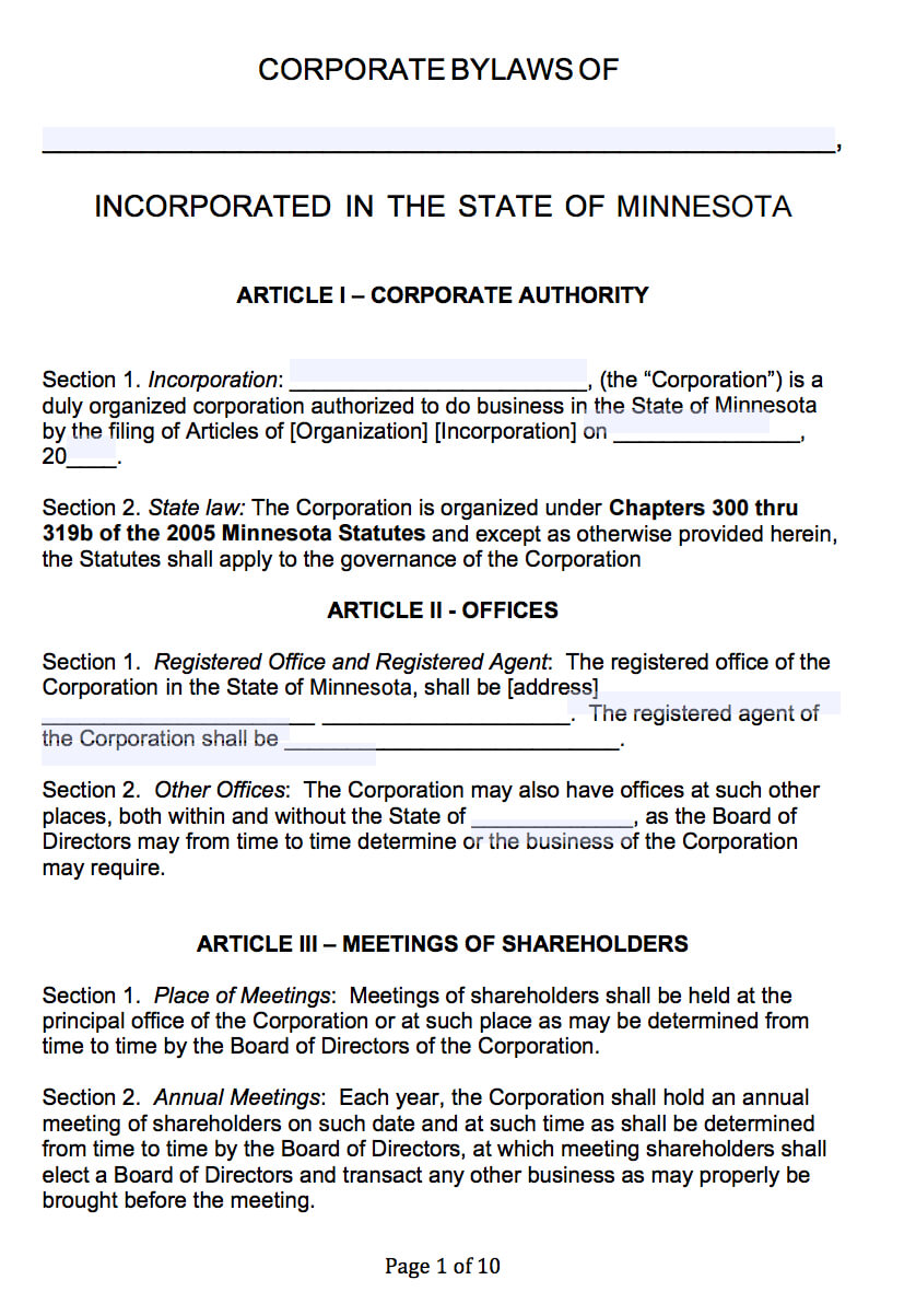 Free Minnesota Corporate Bylaws Template | Pdf | Word | Within Corporate Bylaws Template Word