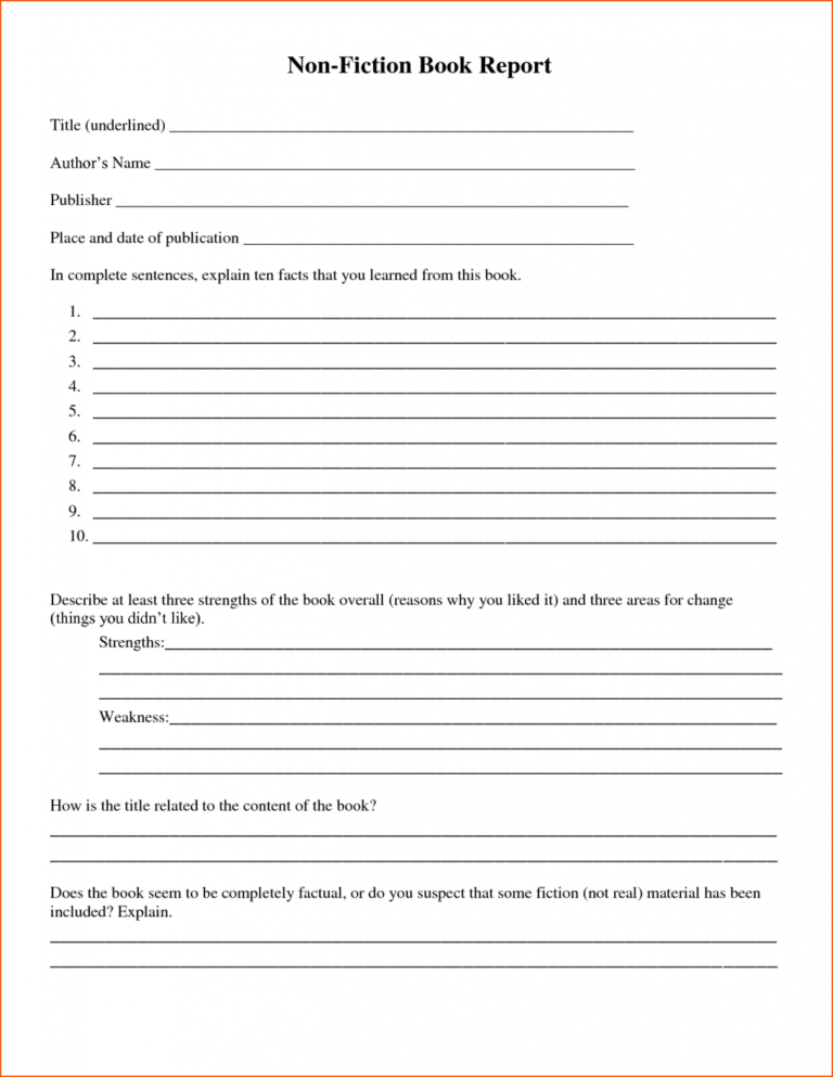 book report template for adults