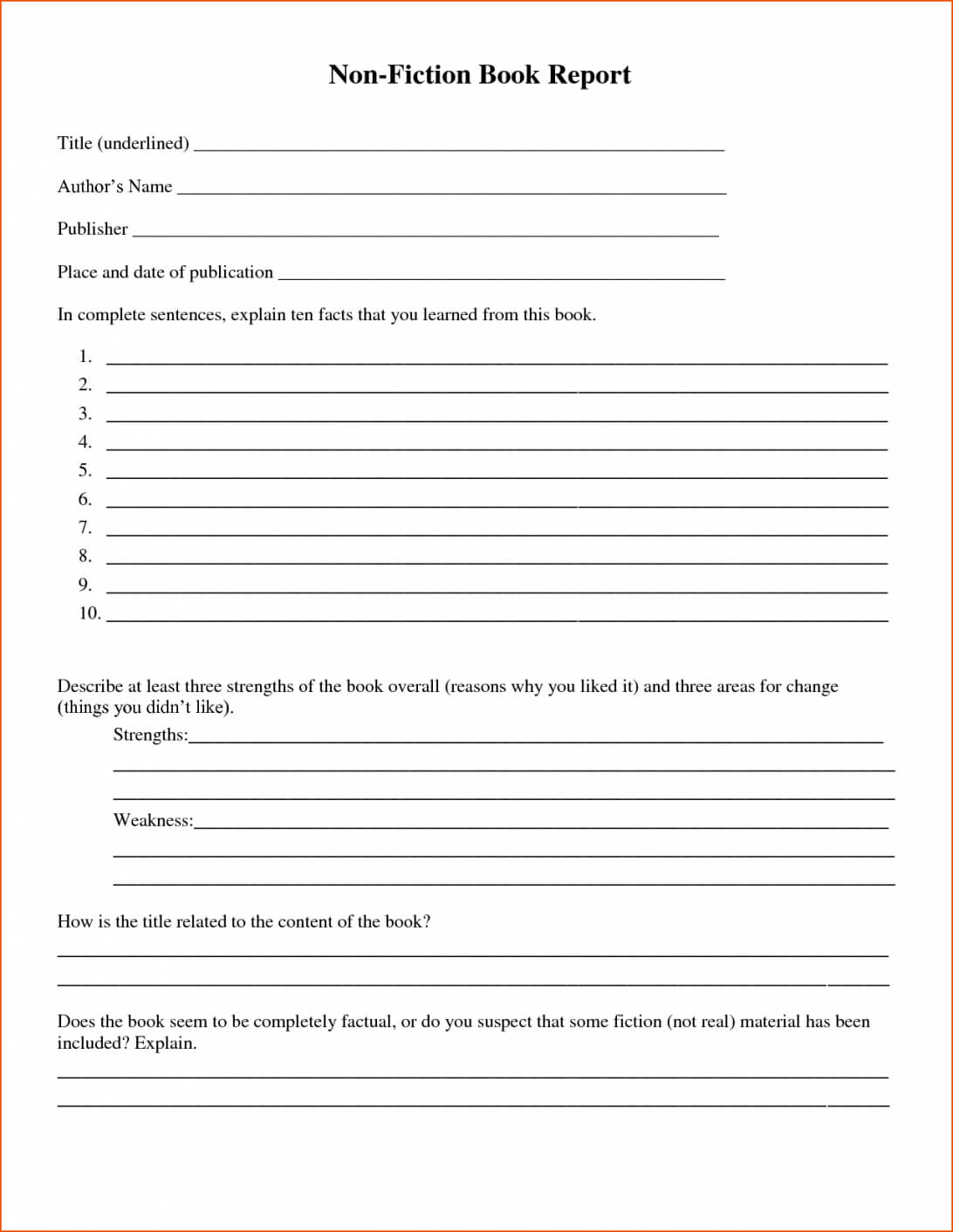 Free Printable Book Report Templates Non Fiction Template Intended For Nonfiction Book Report Template