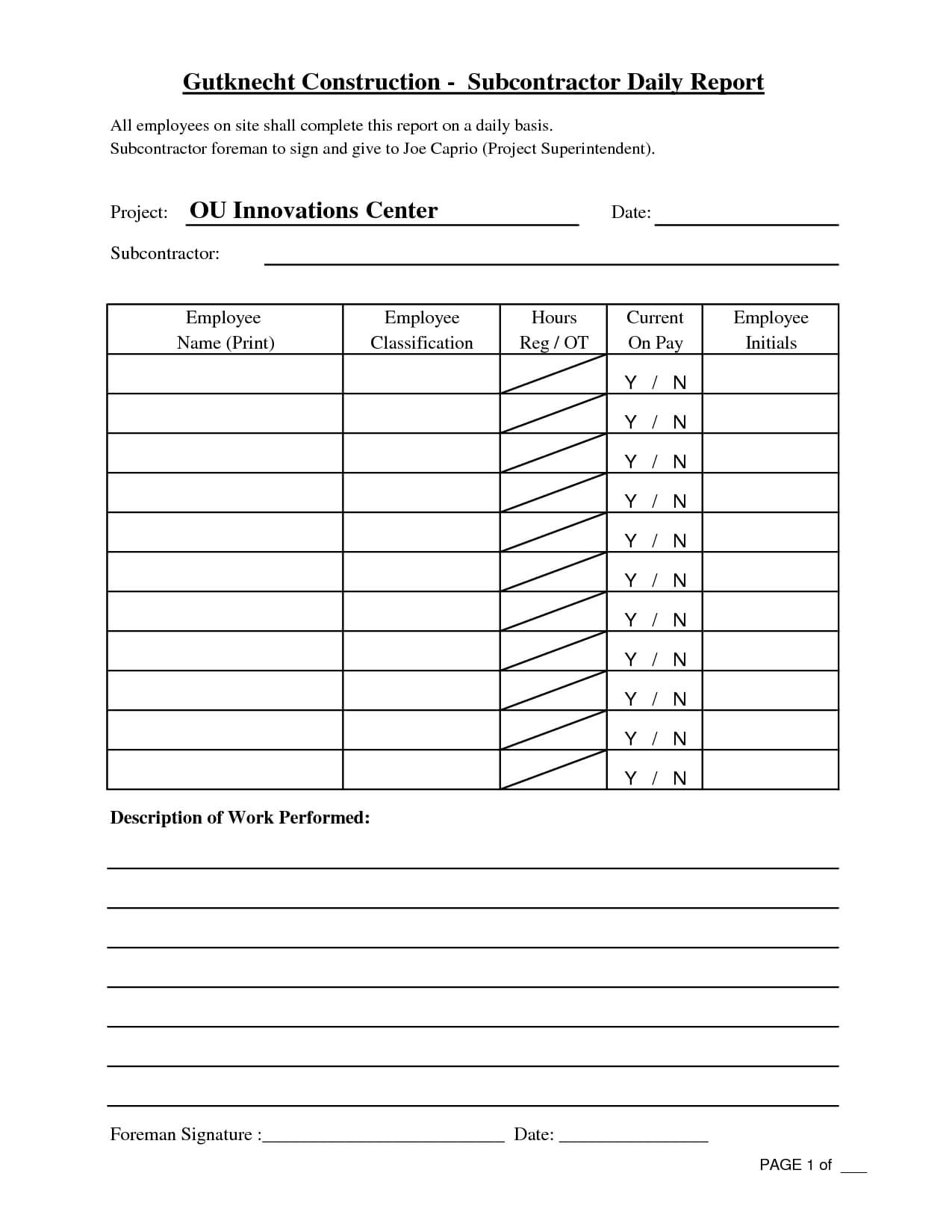 Free Printable Construction Daily Work Report Template Inside Free Construction Daily Report Template