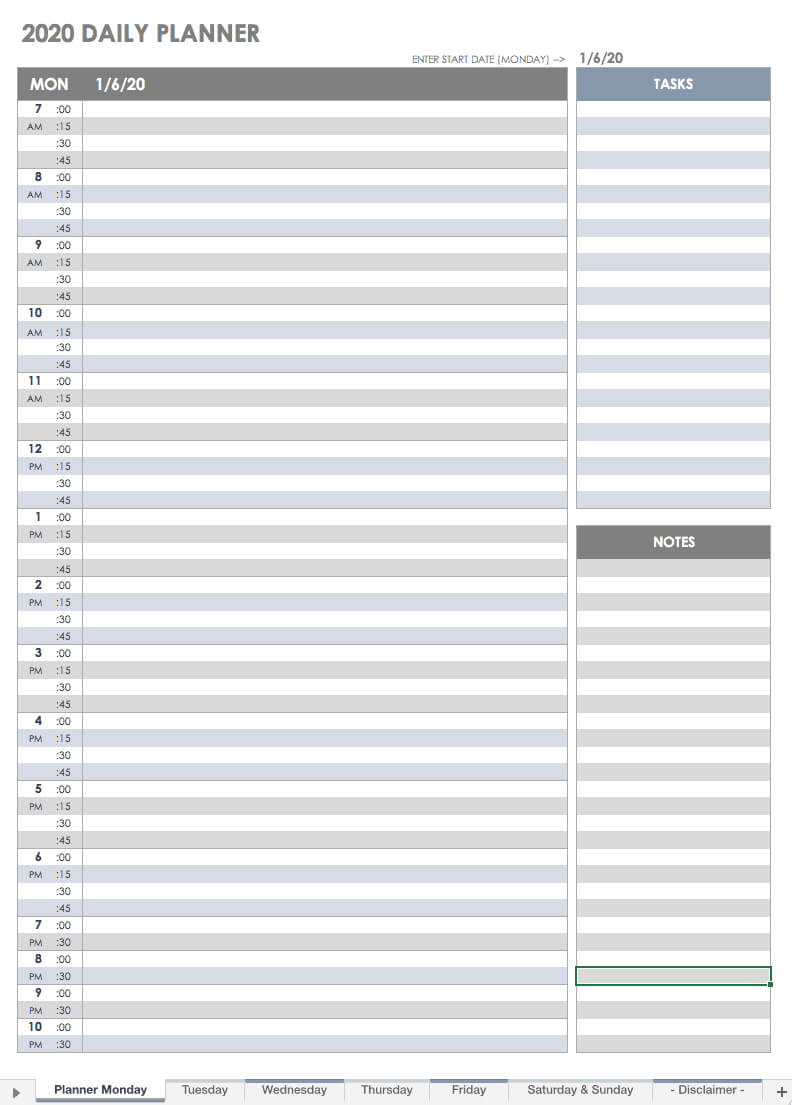 Free Printable Daily Calendar Templates | Smartsheet With Regard To Printable Blank Daily Schedule Template