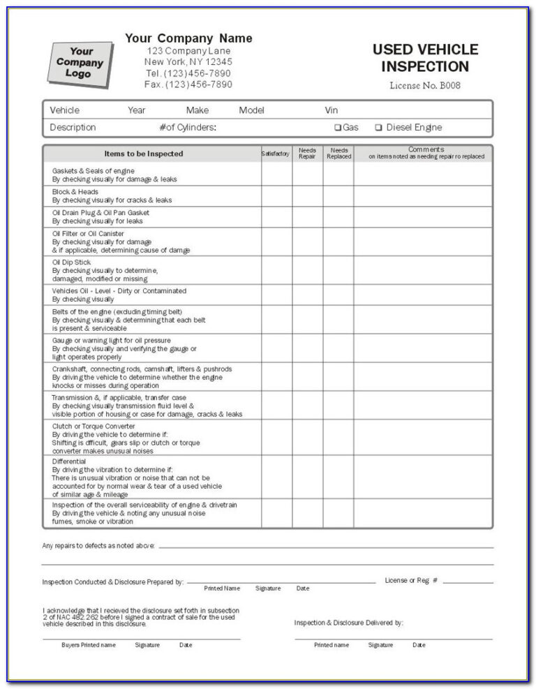Free Printable Driver Vehicle Inspection Report Form Form With Part