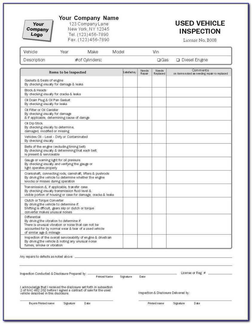 Free Printable Driver Vehicle Inspection Report Form Form With Part Inspection Report Template