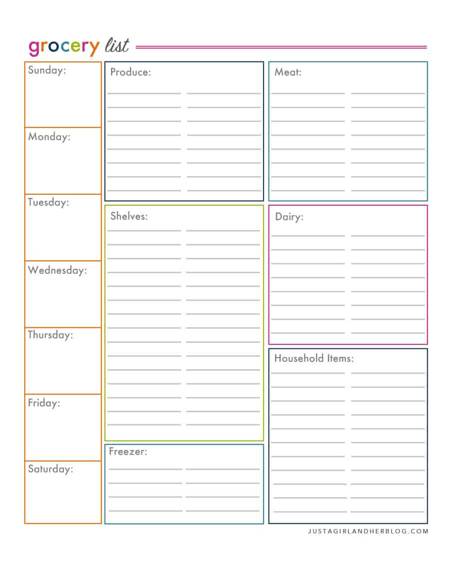 Free Printable Grocery List Templates | Printablepedia Pertaining To Blank Grocery Shopping List Template