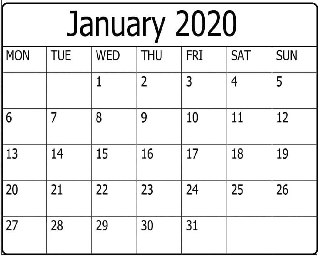 Free Printable January 2020 Calendar Word Template – Free Regarding Blank Word Wall Template Free