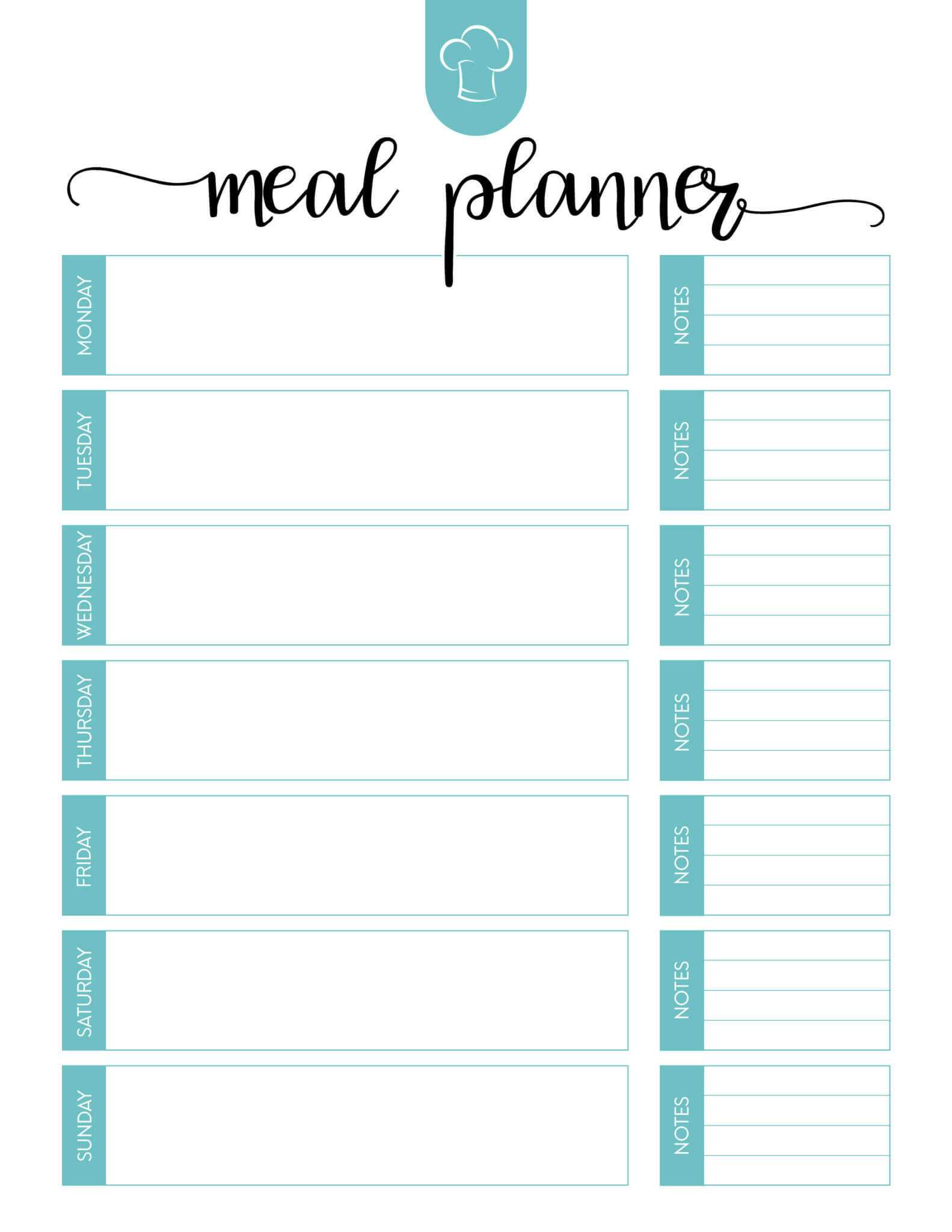 Free Printable Meal Planner Set The Cottage Market Regarding Blank